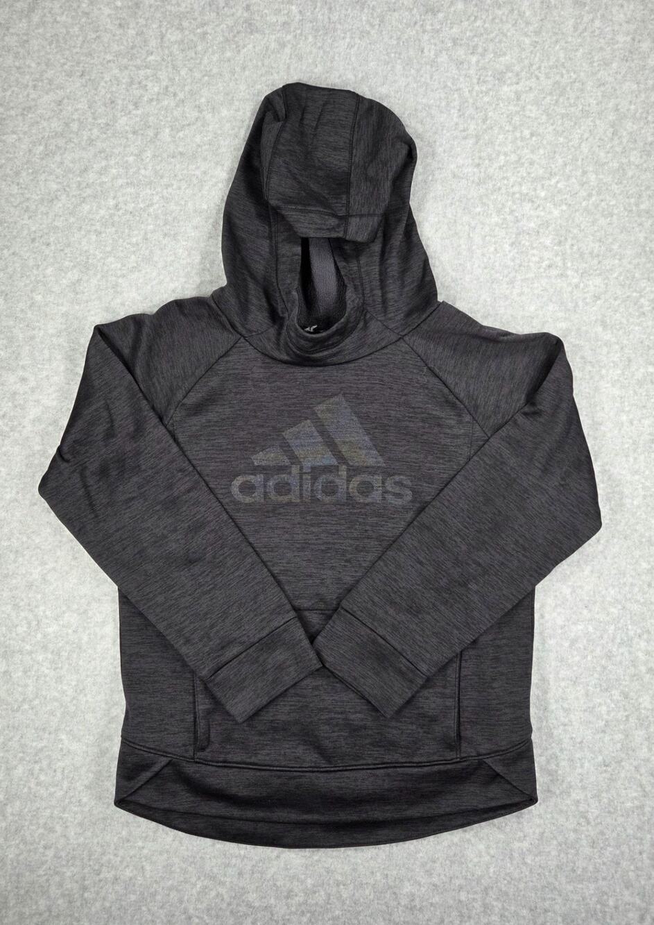 Adidas Girls Youth Small (7-8) Performance Fleece Pullover Hoodie Charcoal Grey
